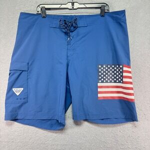 Columbia PFG Mens Blue Board Shorts Swim Trunks American Flag Pocket Size 40